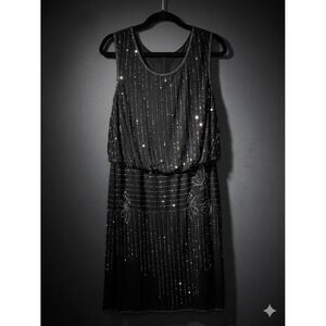 Adrianna Papell NWT Beaded Blouson Cocktail Dress Black 20W 191916021